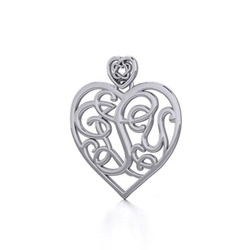 I LOVE YOU Monogramming with Celtic Heart Bail Silver Pendant TPD5196 - Jewelry